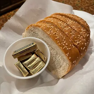 Simple Italian bread with cold butter, not my fav.