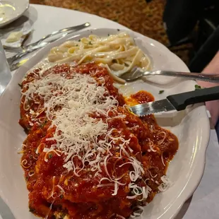 Italian Flag Combo - Fettuccine Alfredo, Chicken Parmigiana &amp; Baked Lasagna.