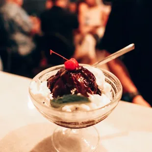 a dessert in a glass bowl