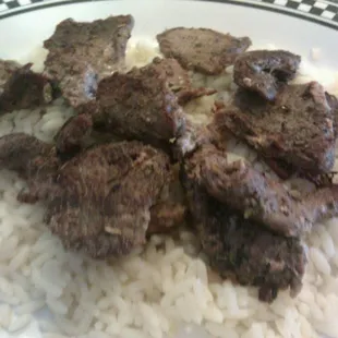 Beef tips with rice - good Greek seasonings