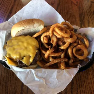 Burger Basket ($5) - Two Thick Beef Patties with Cheese