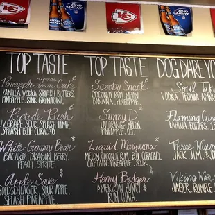 Updated Shots Menu (1 of 2) See Legend For Prices