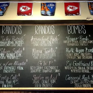 Updated Shots Menu (2 of 2) See Legend For Prices