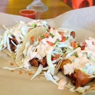 Crispy Fish Taco and michelada