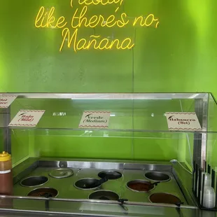 Salsa station: habanero one was spicy!! So good.