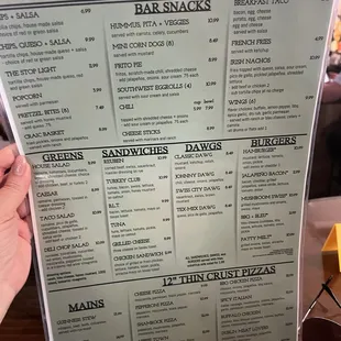 bar food menu