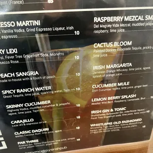 Cocktail menu