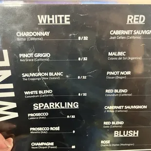 Wine menu