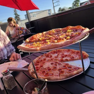 Pizzas on the outdoor deck