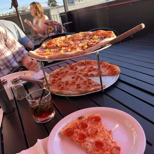 Vegan pizza on top, NY PEPPERONI pizza on the bottom