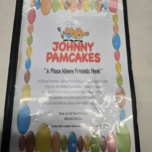 Menu. Cutesy, happy graphic menu.