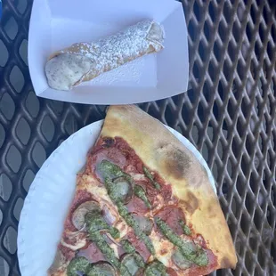 a slice of pepperoni and sausage pizza