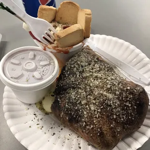 1Sausage and pepperoni 1/2 Stromboli with a meatball sundae. Notice how large this 1/2 Stromboli is!! Portions are huge