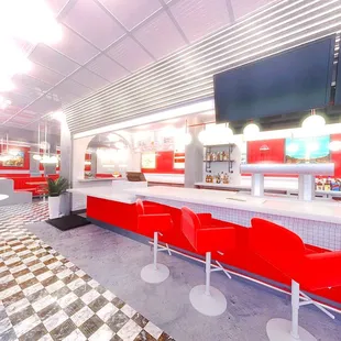 the interior of a diner