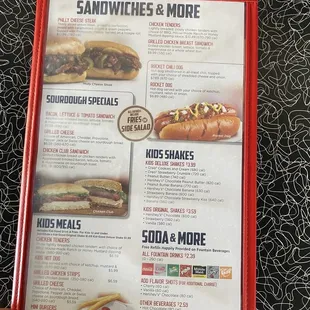 a menu for sandwiches and more
