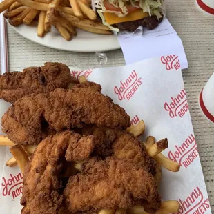 Chicken Tenders and a cheeseburger