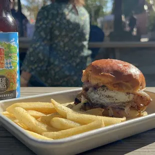 Brunch burger and Great Lakes beer