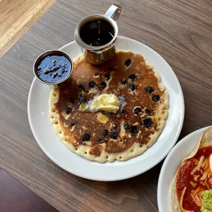 Blueberry pancake with homemade blueberry sauce
