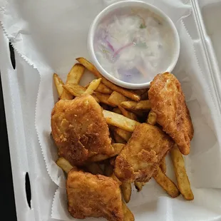 Fish &amp; Chips (comes with slaw)