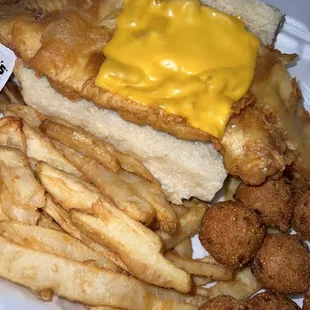 fish, fries, puppies