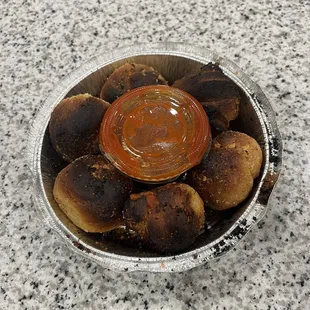 Burnt garlic knots, hard as rock.