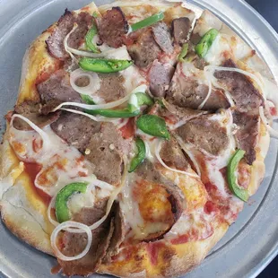 Pizza with meatballs and sausage