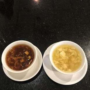 Sweet and Hot &amp; Sour Soup and Egg Drop Soup.  Both are fabulous. The egg drop tastes of fresh corn and egg.