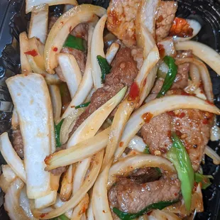Mongolian beef not so good! More onions  than beef, before n after pics.  Johnny&apos;s is our go to, but very disappointed tonight