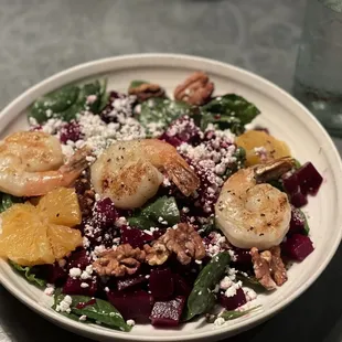 Beet salad, spinach, oranges, toasted walnuts & feta cheese