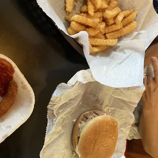 Barbecue sandwich and fries