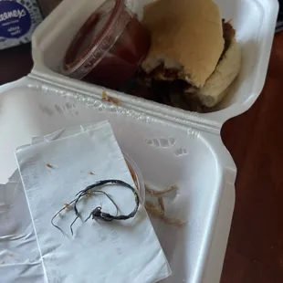 String in a pulled pork sandwich