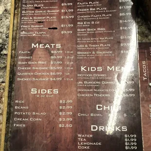 a menu on a table