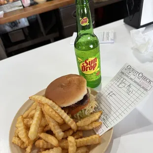 Hamburger Fries and SunDrop