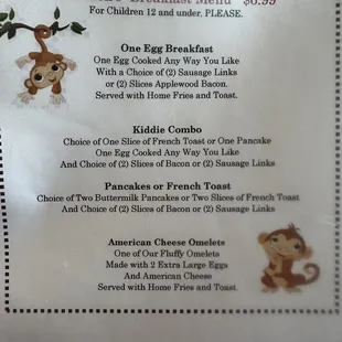 Kid&apos;s Breakfast Menu