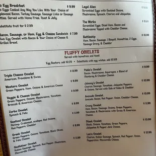 the menu for the restaurant