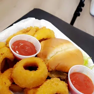 Onion rings and double bbq burger