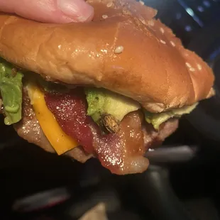 Avocado stem on avocado slice. Basically raw bacon