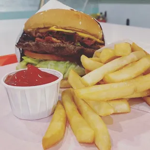 Riverside burger combo ($12.99). Comes with drinks and fries.