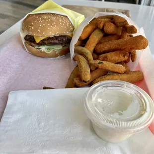 Burger, zucchini&apos;s and a drink for under $14 with tax