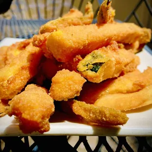 Zucchini sticks and the one fry that couldn&apos;t resist jumping in
