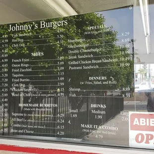 Menu on the window