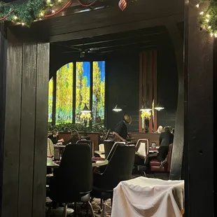 The dining room is unique and has a grand feeling to it