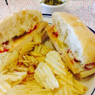 Pesto chicken w/cherry peppers!