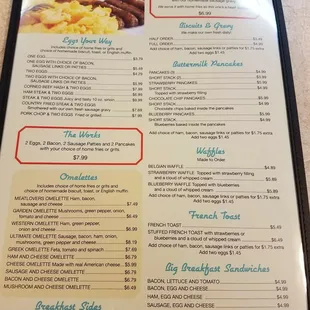 Everything you would expect on a breakfast menu.