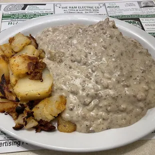 Sausage gravy and biscuit