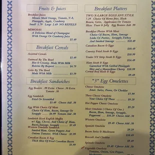 Breakfast menu