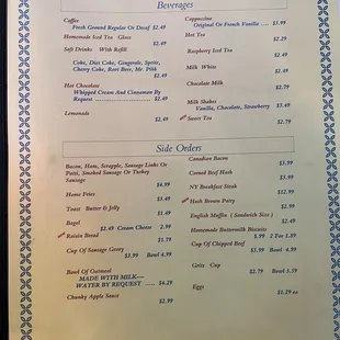 Breakfast menu