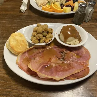 Salty Country Ham, Okra and Mashed Potatoes