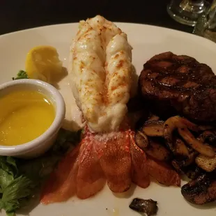 Lobster and Filet Mignon with Sauteed Mushrooms. Delicious!