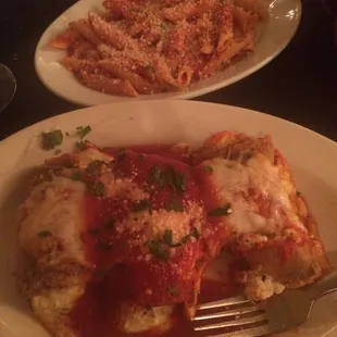 Ricotta Stuffed Eggplant with a side of pasta